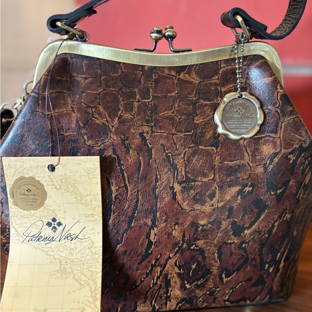 NWT Patricia Nash Brown Leather Shoulder Bag with Vintage Texture